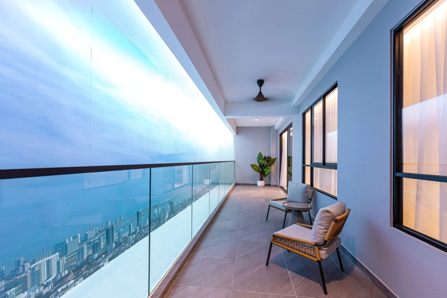 Lumina showroom balcony with city and sea outlook