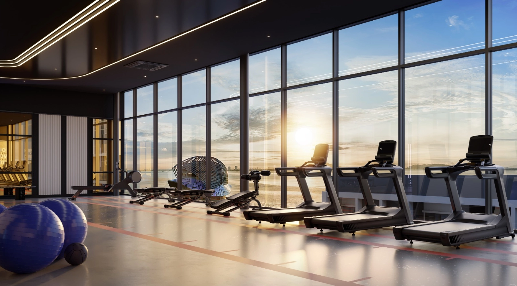 Artist impression of The Lighthauz gym with coastal view