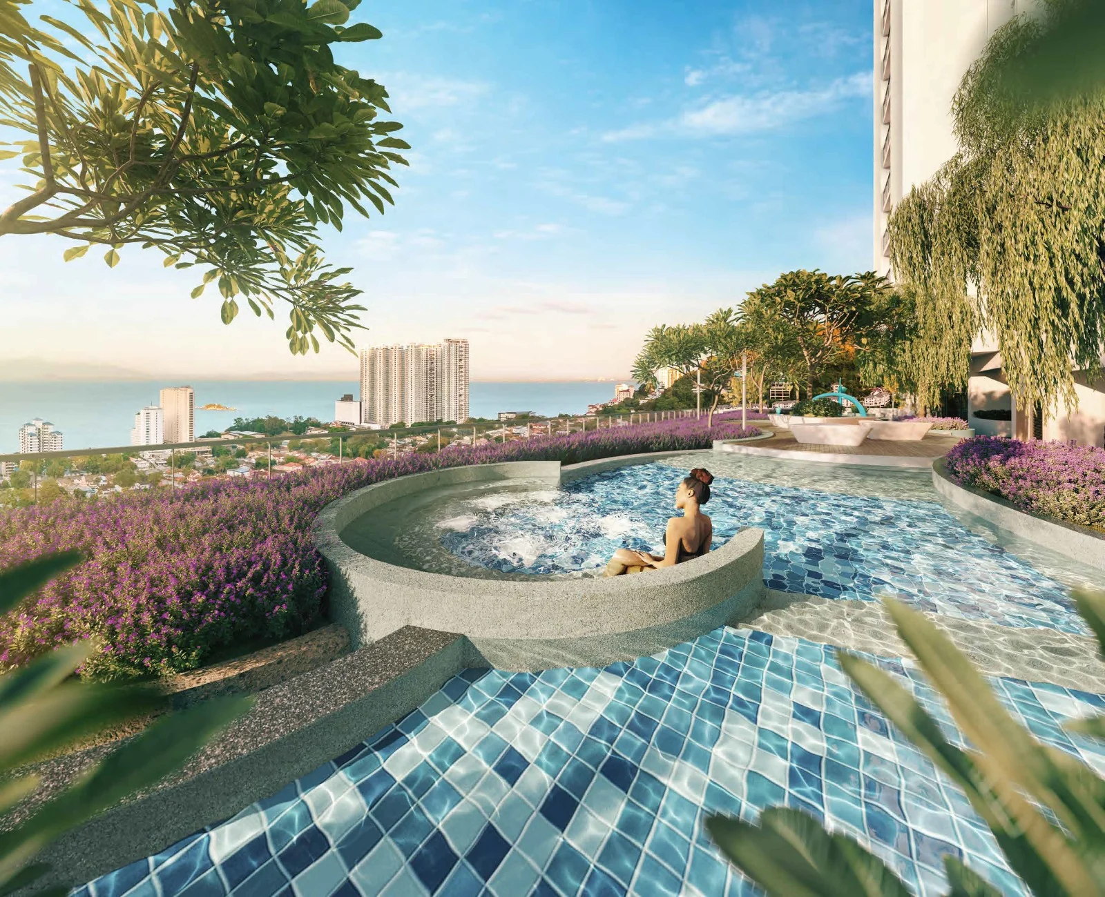 Artist impression of Waterstone pool and coastal view