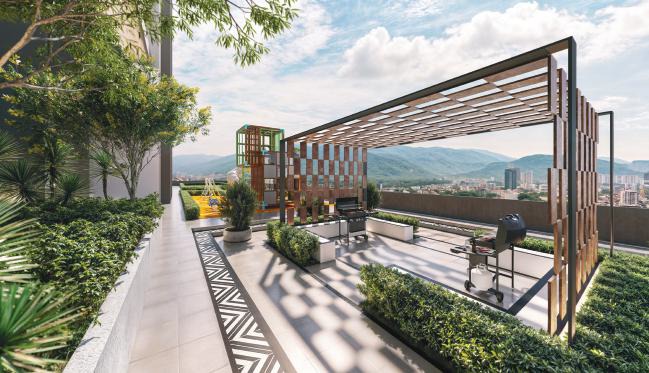 Artist impression of Lumina Residence landscaped outdoor lounge
