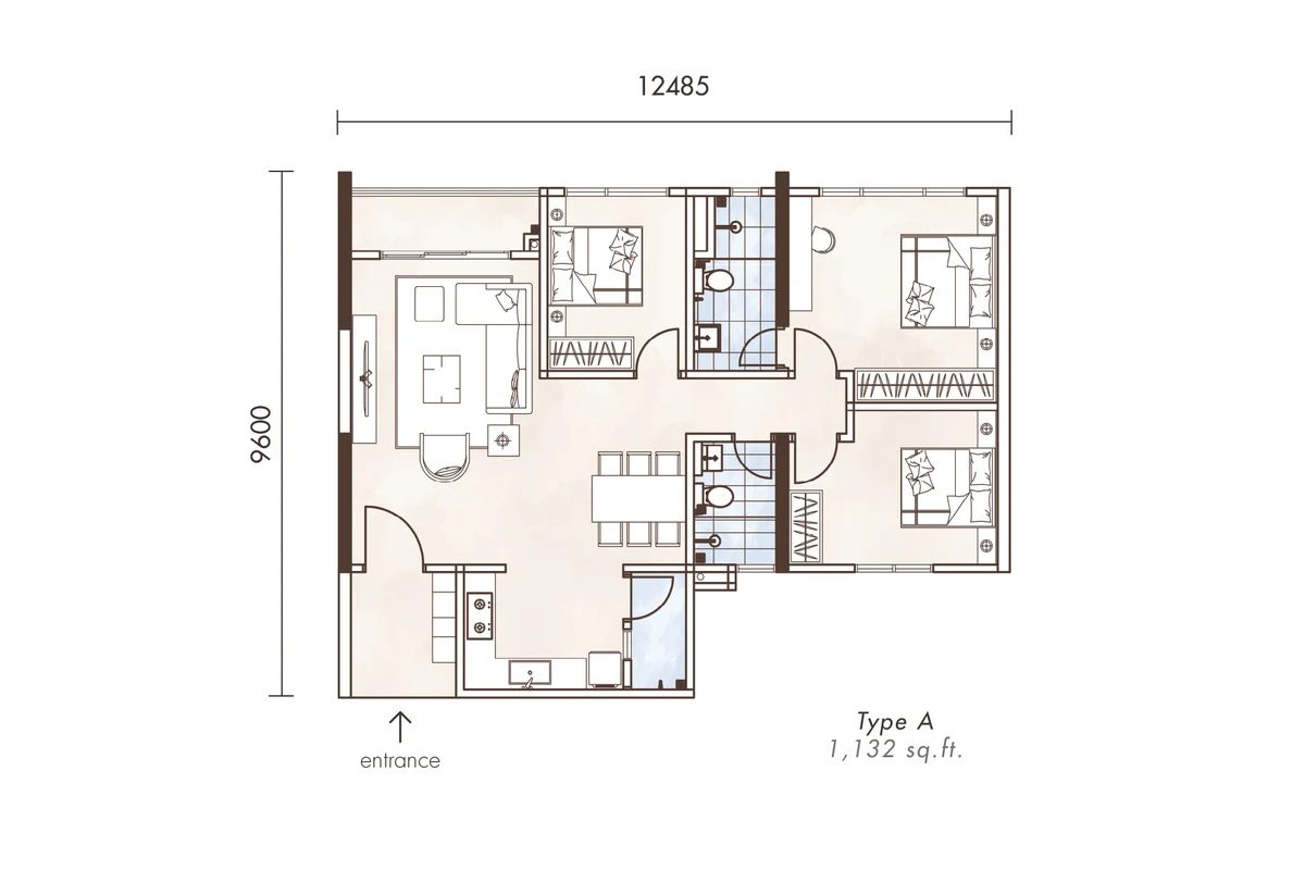 Alton Type A floor plan, approximately 1,132 square feet