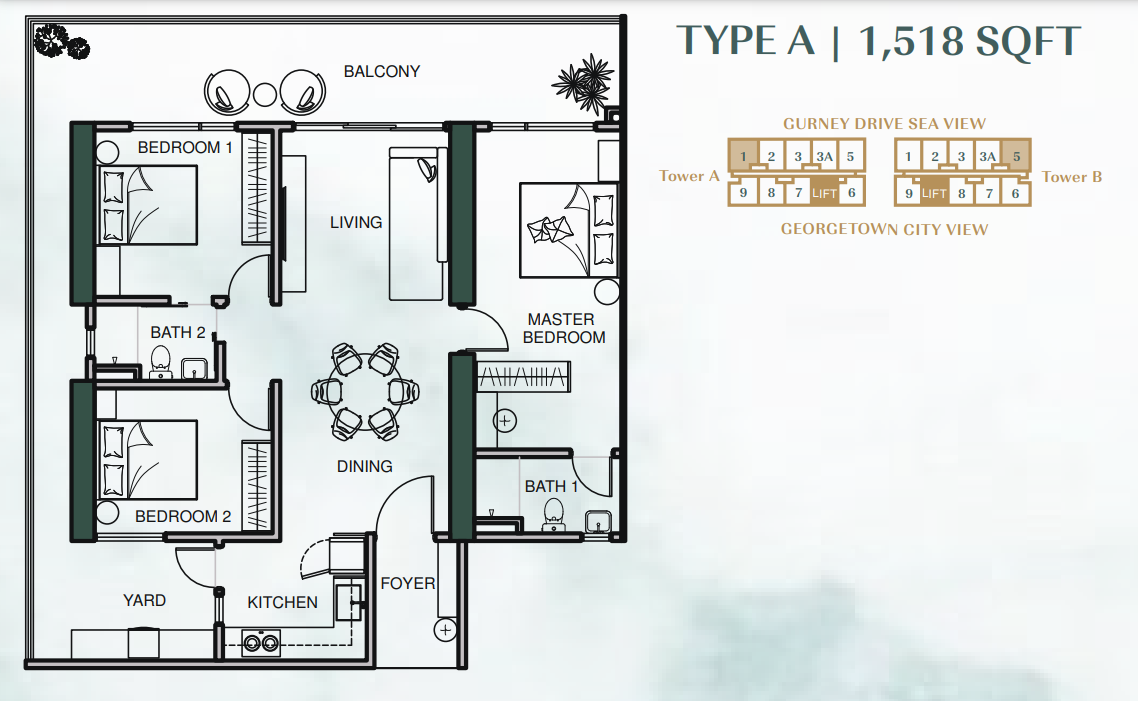 Lumina Residence Type A floor plan, 1,518 square feet