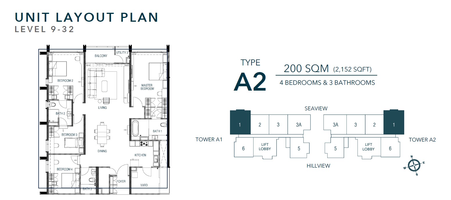 Waterstone Type A2 floor plan, 2,152 square feet, four bedrooms and three bathrooms
