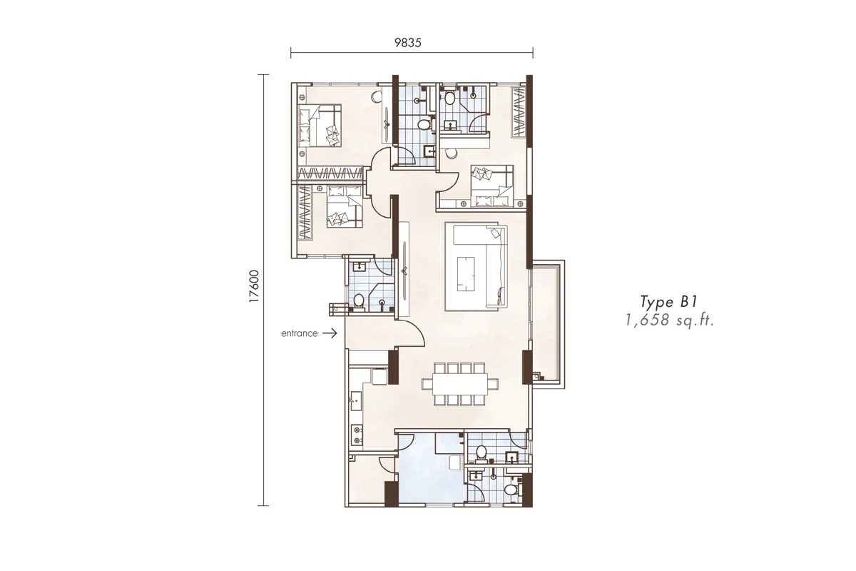 Alton Type B1 floor plan, approximately 1,658 square feet