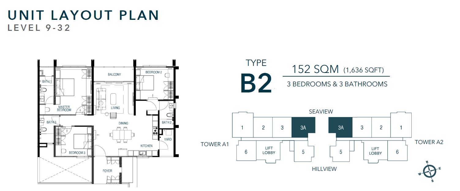 Waterstone Type B2 floor plan, 1,636 square feet, three bedrooms and three bathrooms