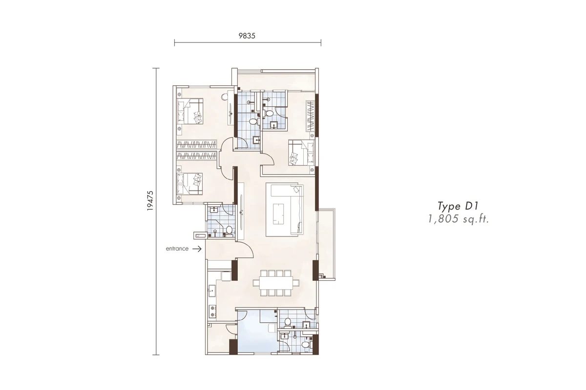 Alton Type D1 floor plan, approximately 1,805 square feet