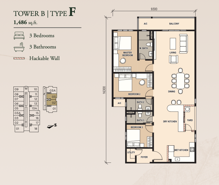 Pinnacle Type F floor plan, 1,486 square feet