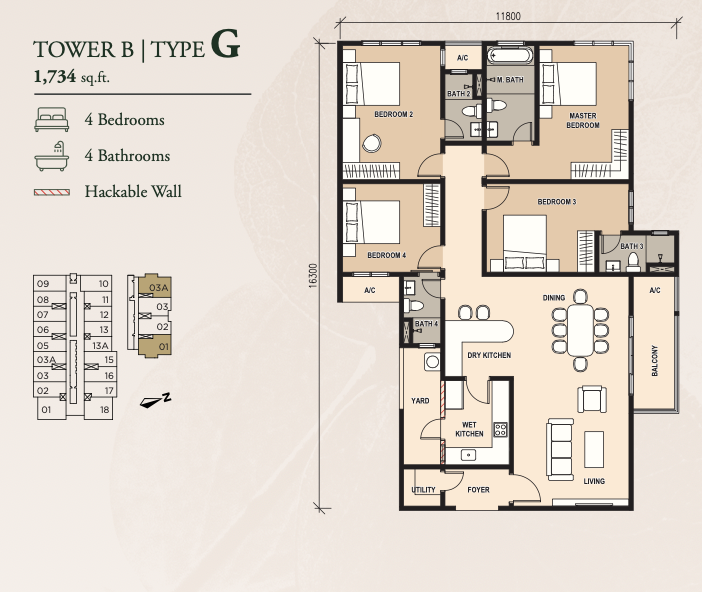 Pinnacle Type G floor plan, 1,734 square feet