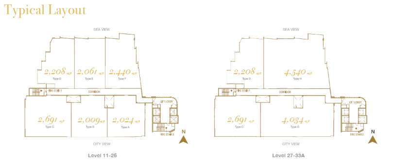 Cantonment Residence typical floor layout for Levels 11 to 33A