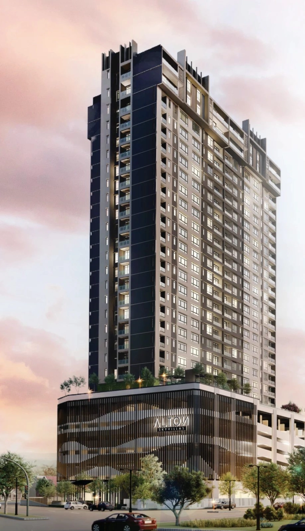 Artist impression of Alton Skyvillas condominium exterior in Jelutong, Penang